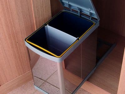 Pull-out waste bin, 20 ltr, stainless steel with grey lid